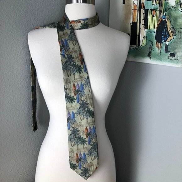 Tango Other - Tropicals By Tango Silk Necktie - Palm Trees, Surf Boards & Ukules NWT's